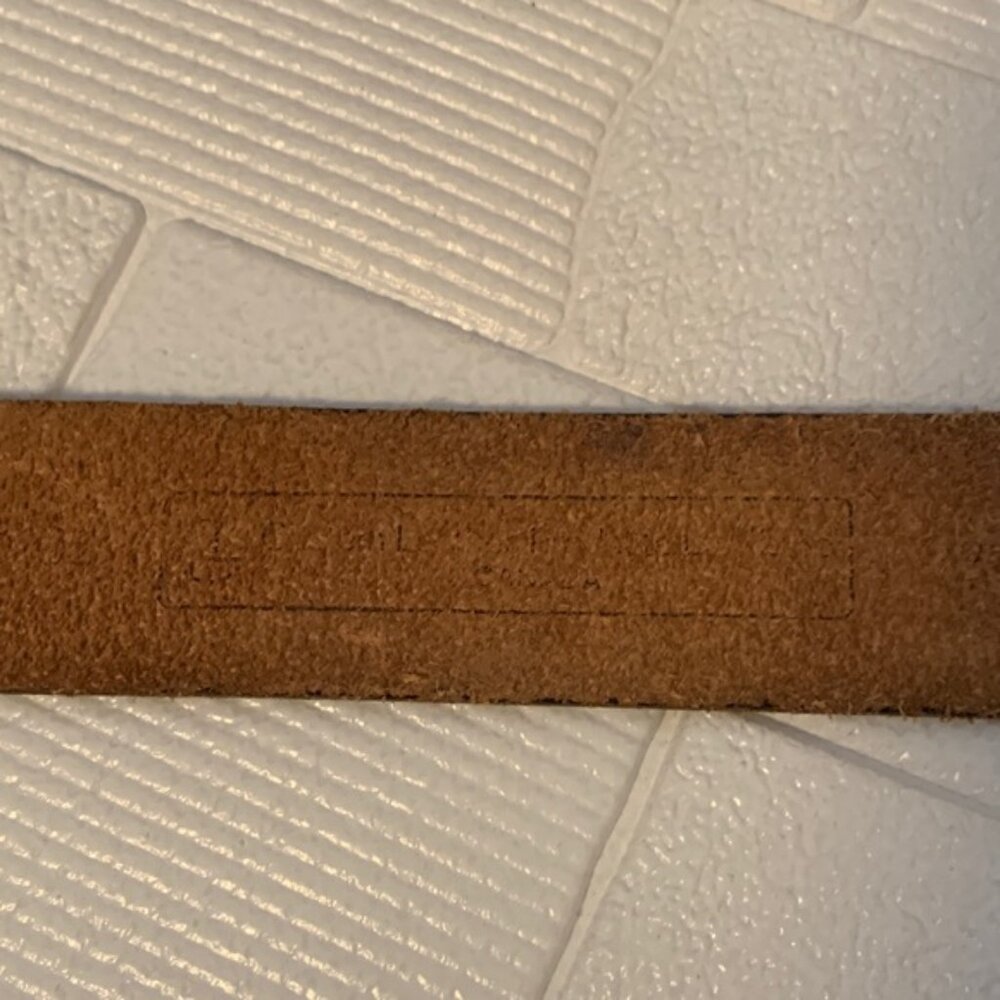 Woven Tan Leather Belt with Decorative Brass Buckle - Picture 6 of 9